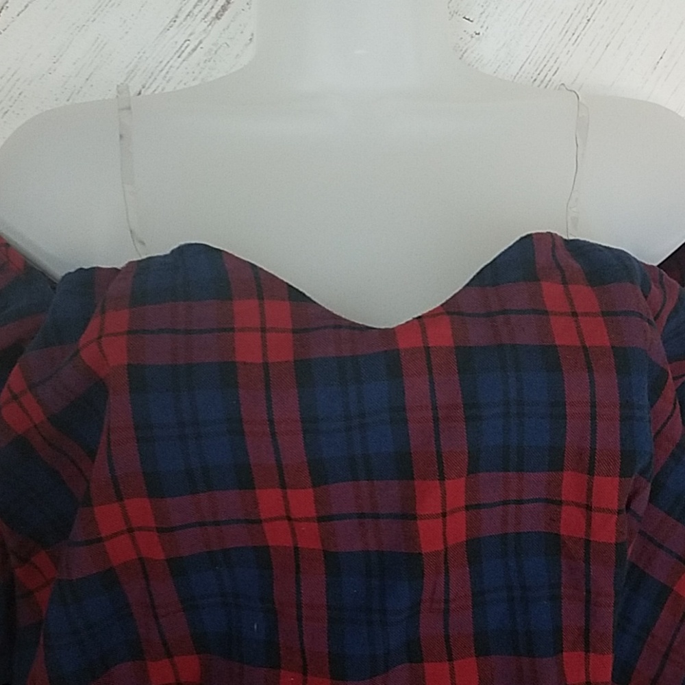Mango Plaid Off-Shoulder Top - Picture 4 of 5